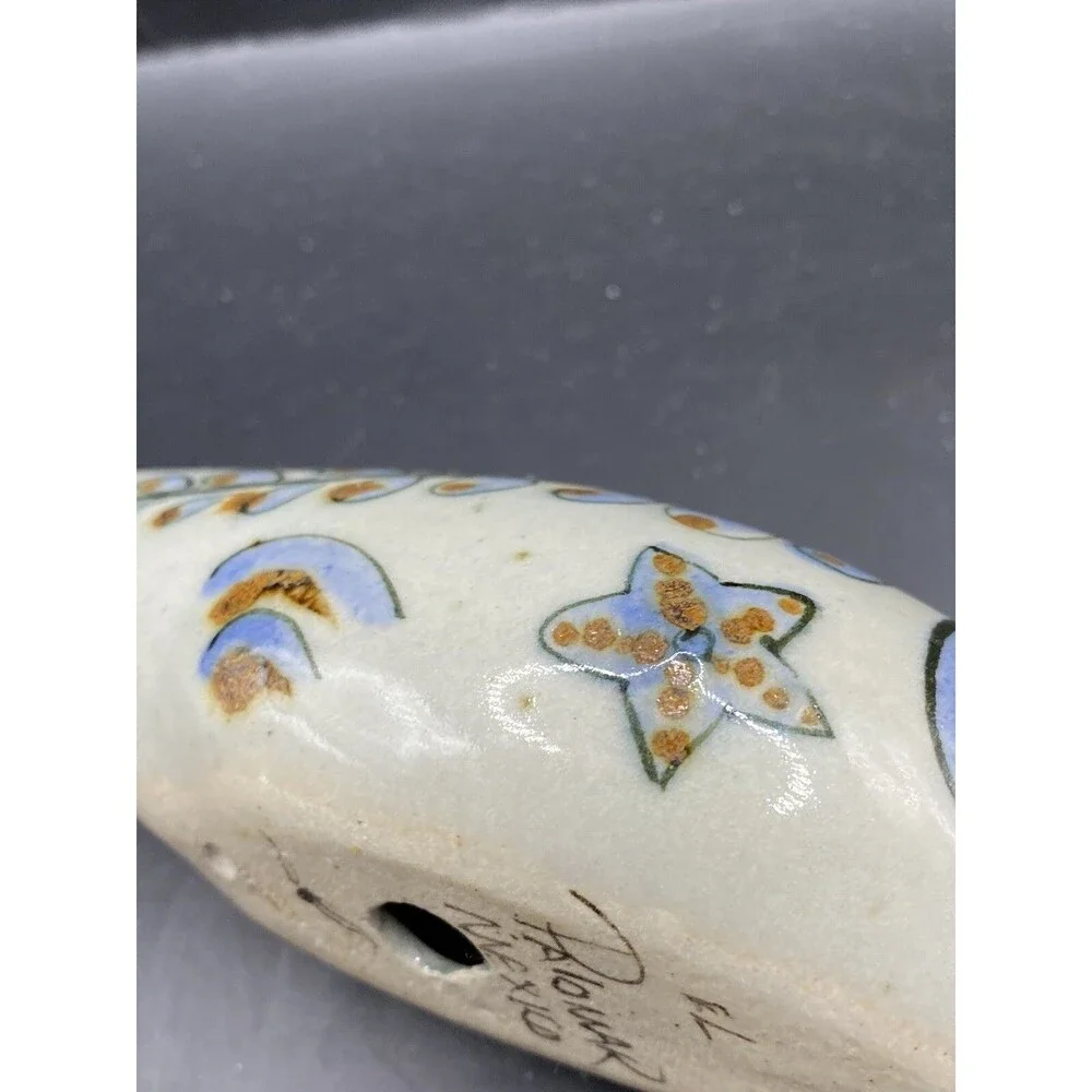 Mexican Art Pottery Ceramic Fish Signed 7” x 3.5” Tonala